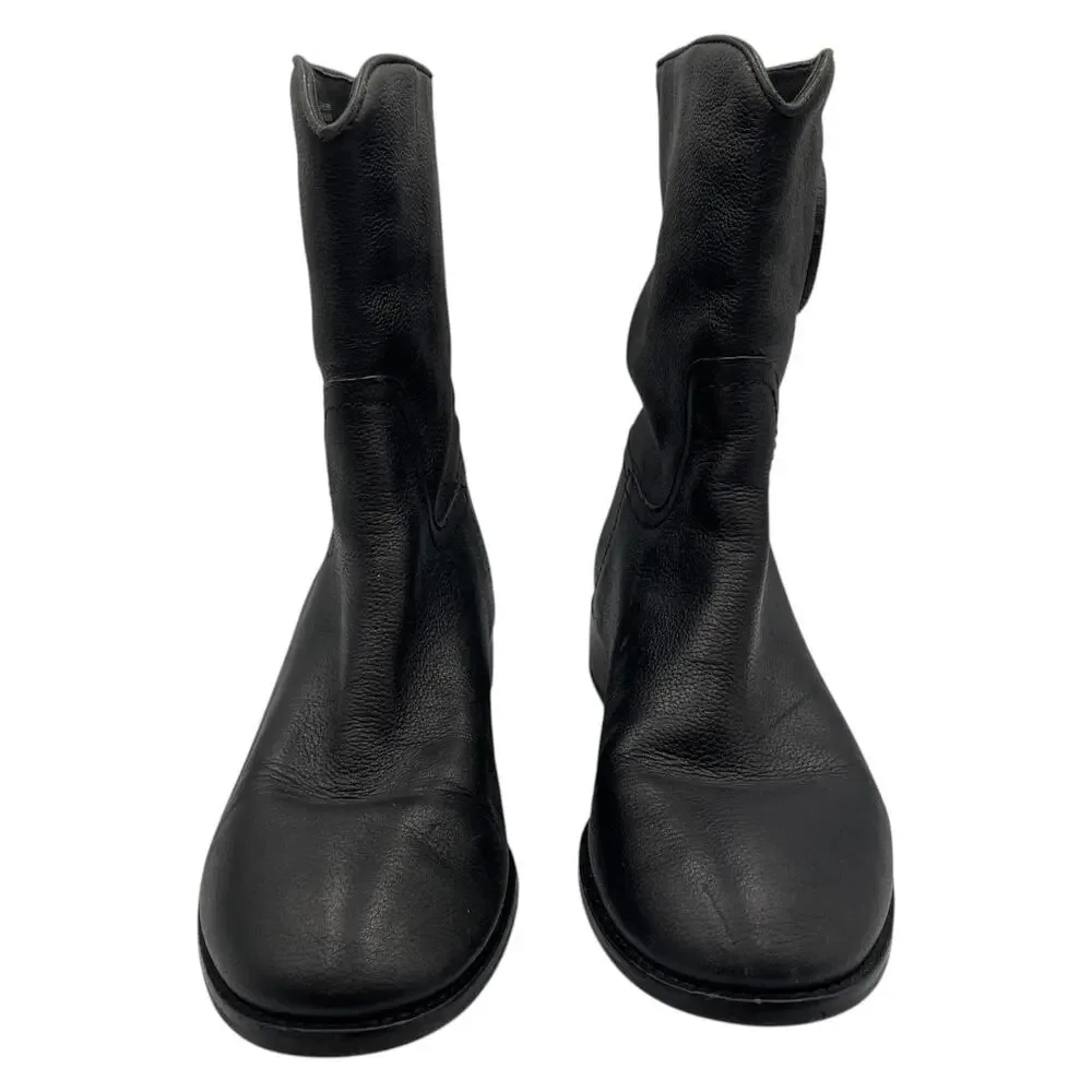 Tory Burch Hallie Mid Shaft Leather Moto Riding Boots Booties Black Size 6.5M